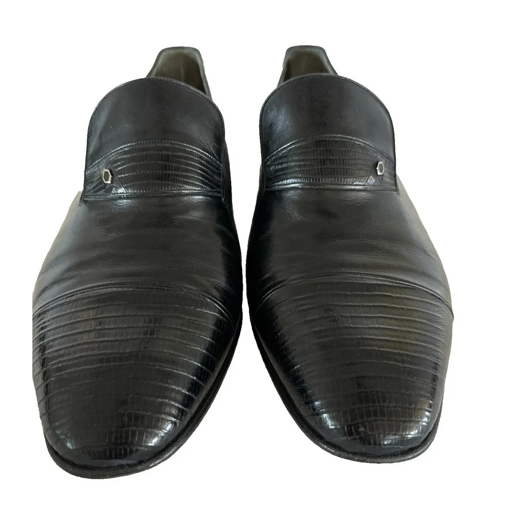Aldrovandi Men's Black Leather Slip-On Loafers Hand made in Italy US 10.5 EU 9.5